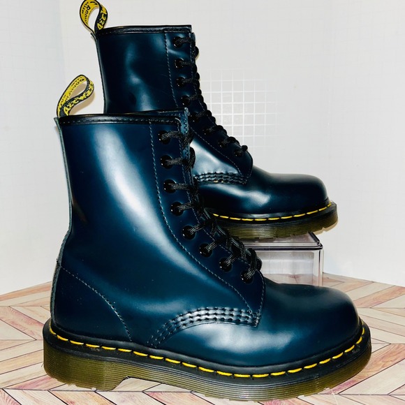 Dr Martens 1460 Blu Marin Navy Blue Smooth Leather Mens 4 Wmns 5 Boots Lace Up - Picture 3 of 16